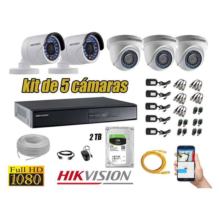 Kit 5 Cámaras de Seguridad FullHD 1080p Disco 2TB Vigilancia + Kit Herramientas