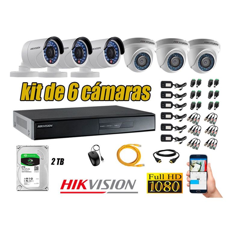Kit 6 Cámaras de Seguridad Full HD 1080p 2TB Vigilancia + Kit de Herramientas