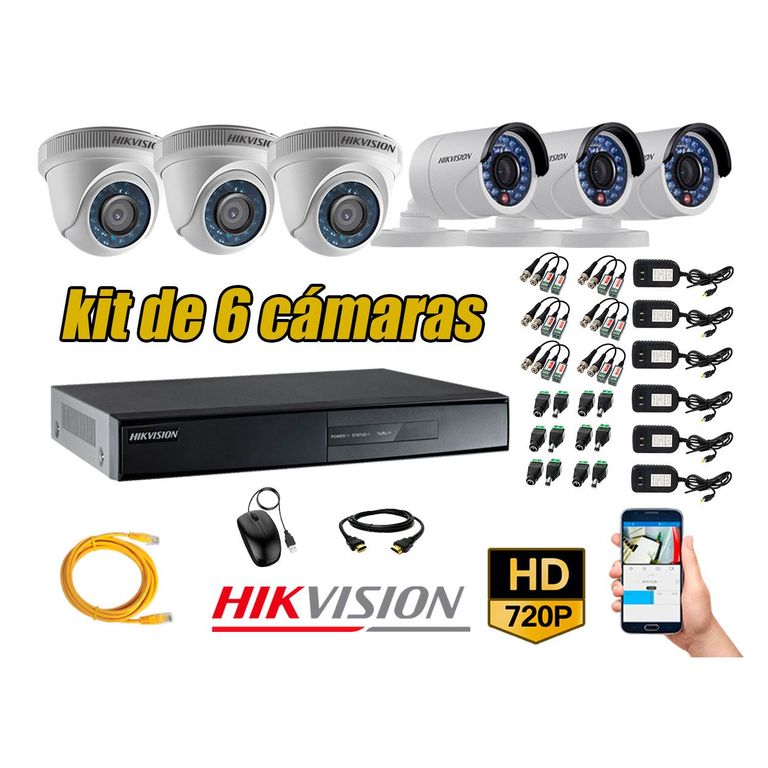 Kit 6 Cámaras de Seguridad HD 720p P2P Vigilancia + Kit de Herramientas Gratis