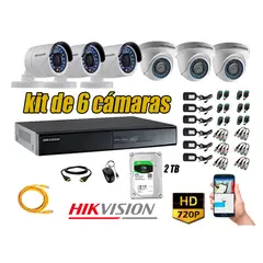 HIKVISION - Kit 6 Cámaras de Seguridad HD 720p 2TB Vigilancia + Kit de Herramientas Gratis