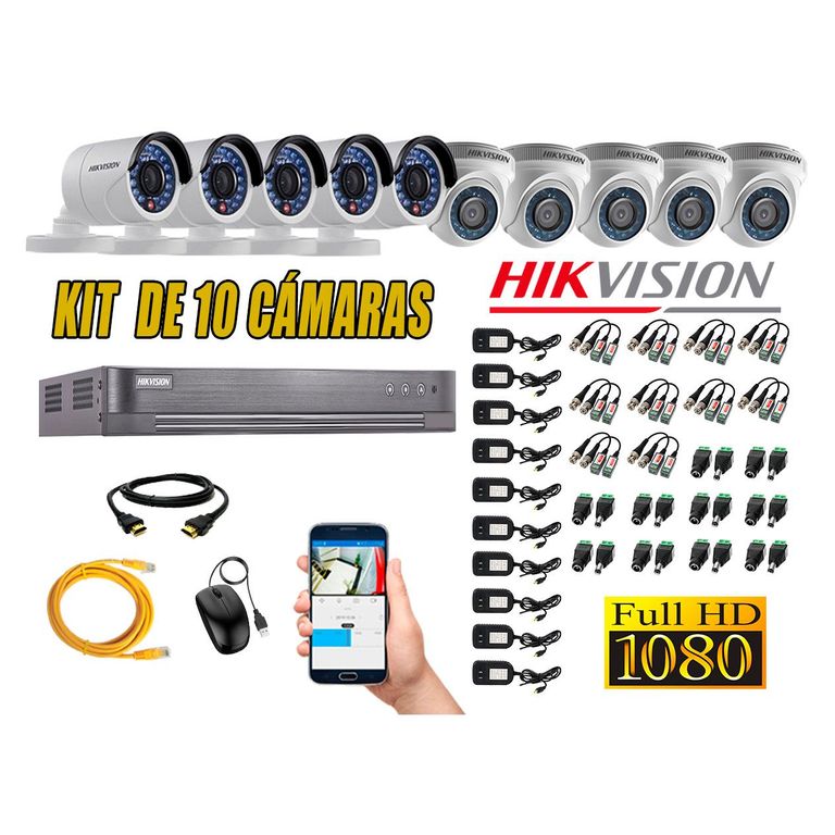 Kit 10 Cámaras de Seguridad Full HD 1080p P2P Vigilancia + Kit de Herramientas