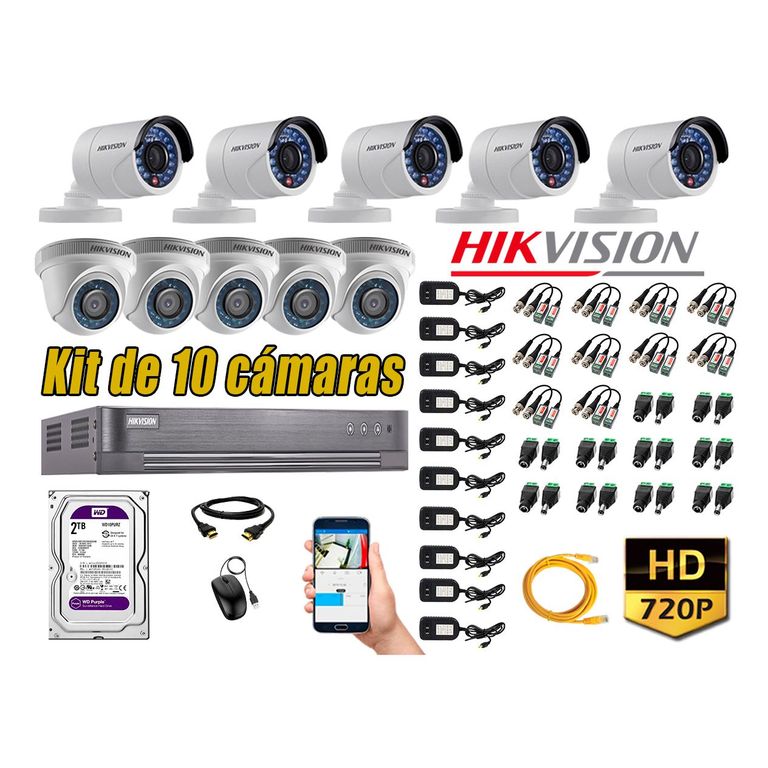 Kit 10 Cámaras de Seguridad HD 720p 2TB Vigilancia + Kit de Herramientas Gratis