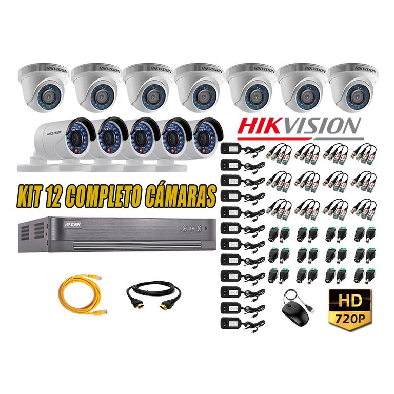 Kit 12 Cámaras de Seguridad HD 720p P2P Vigilancia + Kit de Herramientas Gratis