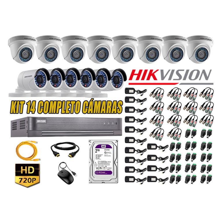 Kit 14 Cámaras de Seguridad HD 720p 2TB Vigilancia + Kit de Herramientas Gratis