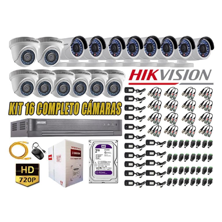 Kit 16 Cámaras de Seguridad HD 720p Disco 2TB Vigilancia + Kit de Herramientas