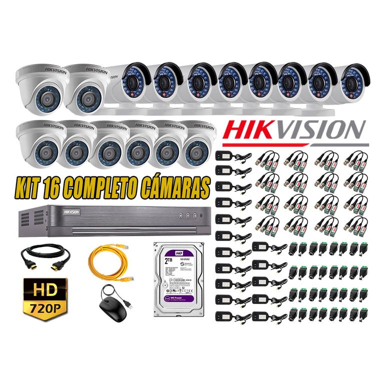 Kit 16 Cámaras de Seguridad HD 720p 2TB Vigilancia + Kit de Herramientas Gratis