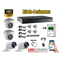HIKVISION - Kit 4 Cámaras de Seguridad HD 720P 2TB Vigilancia + Kit de Micrófono