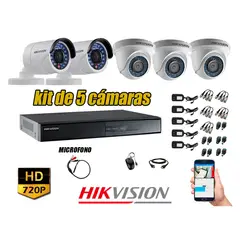 Hikvision - Kit 5 Cámaras de Seguridad HD 720P P2P Vigilancia + Kit de Micrófono