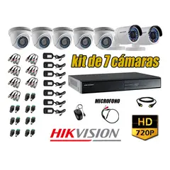 Hikvision - Kit 7 Cámaras de Seguridad HD 720P P2P Vigilancia + Kit de Micrófono