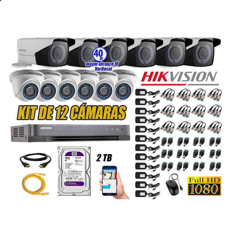Cámaras de Seguridad Kit 12 Full HD 2TB WD + Exterior Mayor Alcance Varifocal