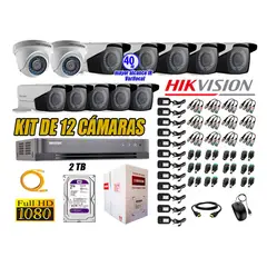 HIKVISION - Cámaras de Seguridad Kit 12 Full HD 2TB WD + Exterior Mayor Alcance Varifocal 40M Ir