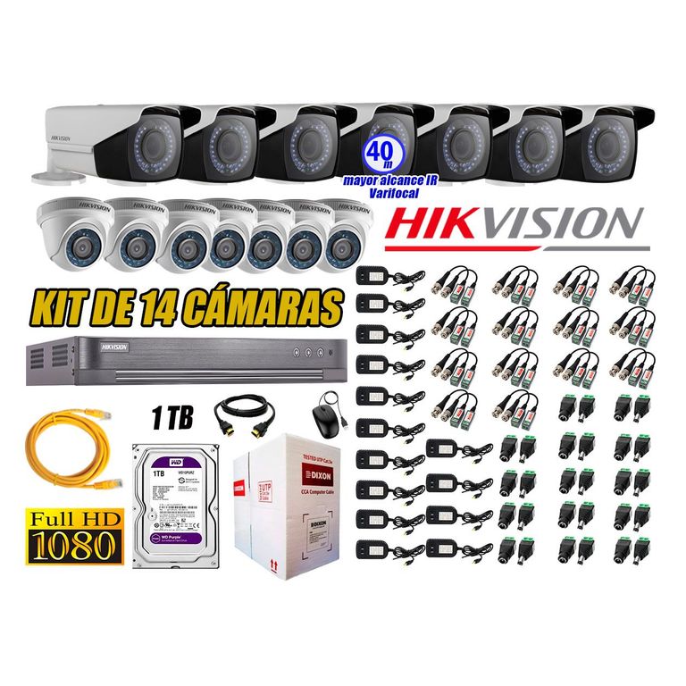 Cámaras de Seguridad Kit 14 Full HD 1TB + Exterior Mayor Alcance Varifocal