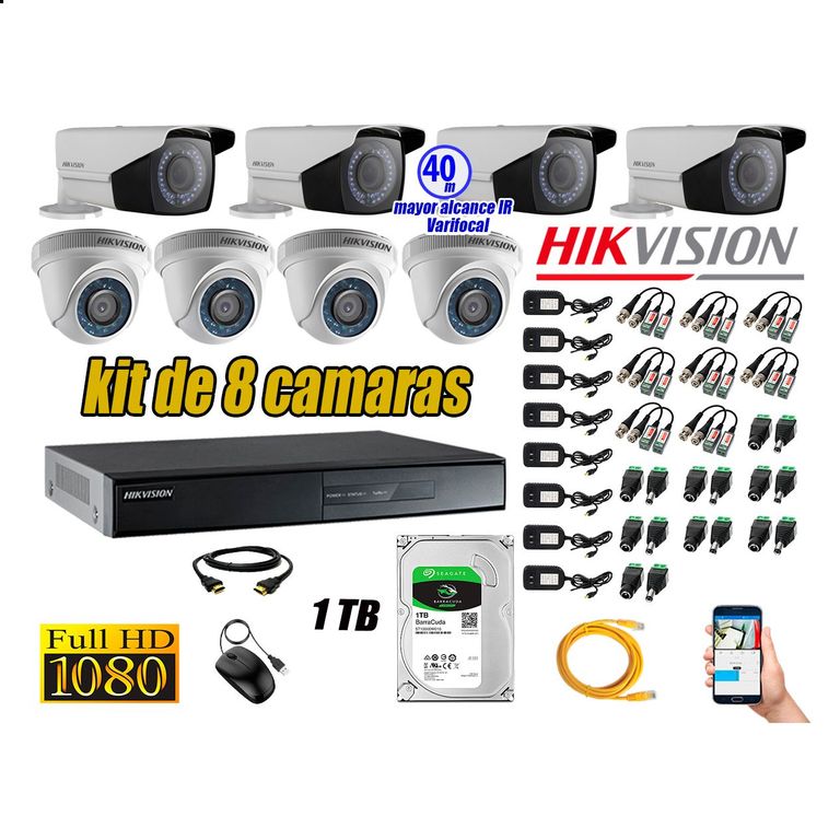 Cámaras de Seguridad Kit 8 Full HD 1TB WD + Exterior Mayor Alcance Varifocal KIT08-FHD-E083