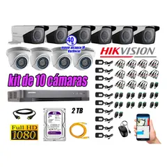 HIKVISION - Cámaras de Seguridad Kit 10 Full HD 2TB + Exterior Mayor Alcance Varifocal