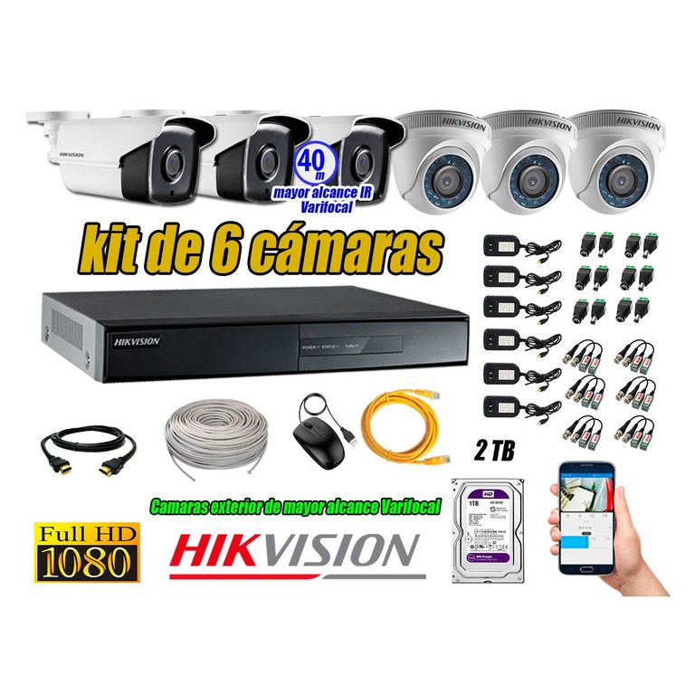 Cámaras de Seguridad Kit 6 Full HD 2TB WD + Exterior Mayor Alcance Varifocal