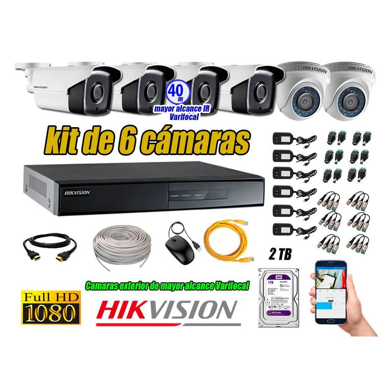 Cámaras de Seguridad Kit 6 Full HD 2TB WD + Exterior Mayor Alcance Varifocal KIT06-FHD-E051