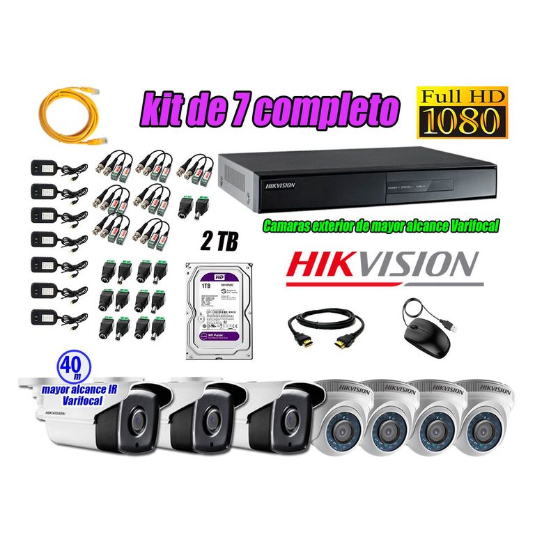 Cámaras de Seguridad Kit 7 Full HD 2TB WD + Exterior Mayor Alcance Varifocal P2P