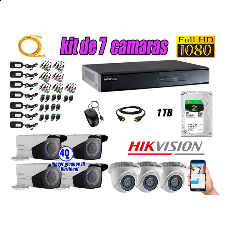 Cámaras de Seguridad Kit 7 Full HD 1TB + Exterior Mayor Alcance Varifocal KIT07-FHD-E066