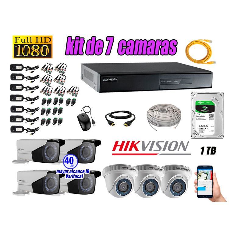 Cámaras de Seguridad Kit 7 Full HD 1TB WD + Exterior Mayor Alcance Varifocal P2P