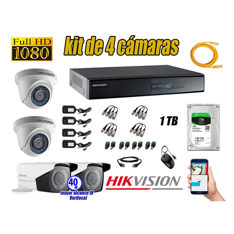Cámaras de Seguridad Kit 4 Full HD 1TB WD + Exterior Mayor Alcance Varifocal