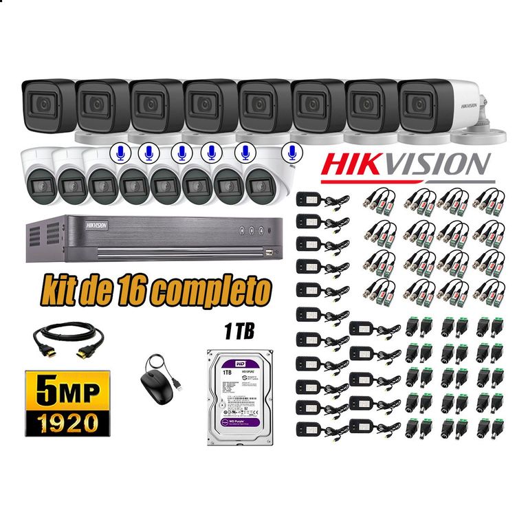 Cámaras de Seguridad Kit 16 5MP | 06 Cámaras Audio Incorporado Disco 1TB WD P2P