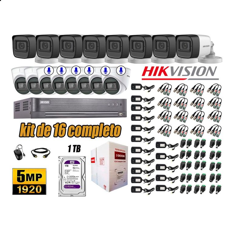 Cámaras de Seguridad Kit 16 5MP | 06 Cámaras Audio Incorporado Disco 1TB WD
