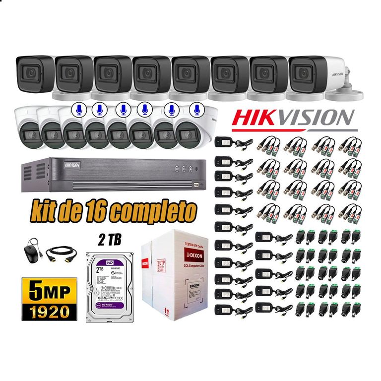 Cámaras de Seguridad Kit 16 5MP | 06 Cámaras Audio Incorporado Disco 2TB WD P2P