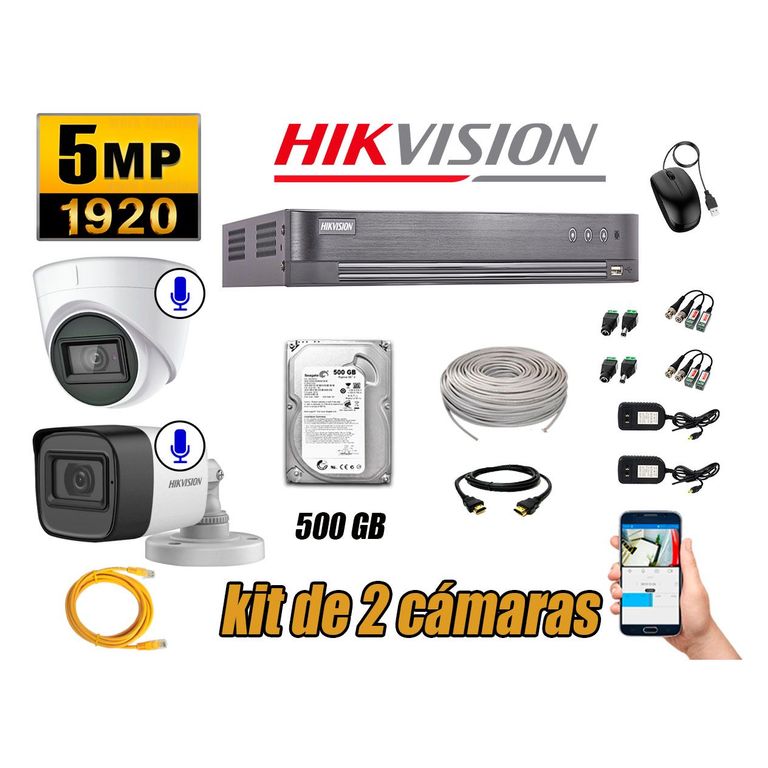 Kit 2 Cámaras de Seguridad Audio Incorporado 5MP Disco 500GB Completo CCTV P2P
