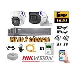 HIKVISION - Kit 2 Cámaras de Seguridad Audio Incorporado 5MP Disco 1TB Completo CCTV