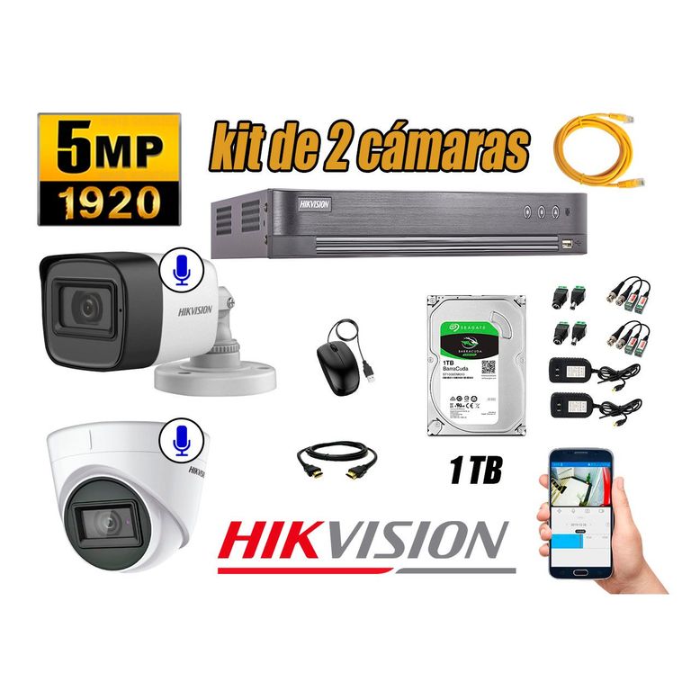 Kit 2 Cámaras de Seguridad Audio Incorporado 5MP Disco 1TB CCTV