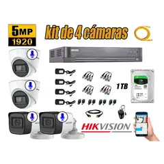 HIKVISION - Kit 4 Cámaras de Seguridad Audio Incorporado 5MP Disco 1TB Completo CCTV P2P