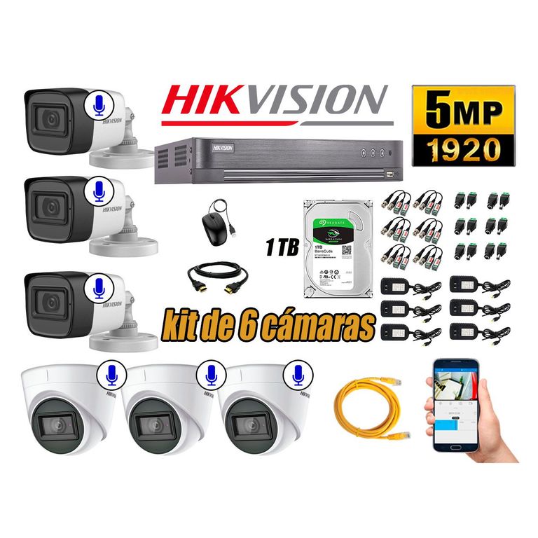 Kit 6 Cámaras de Seguridad Audio Incorporado 5MP Disco 1TB Completo CCTV P2P