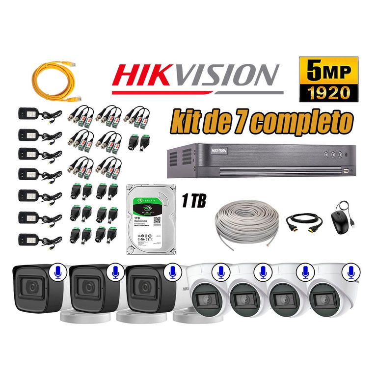 Kit 7 Cámaras de Seguridad Audio Incorporado 5MP Disco 1TB Completo CCTV P2P