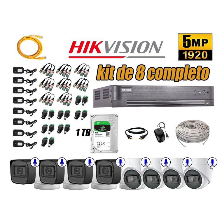 Kit 8 Cámaras de Seguridad Audio Incorporado 5MP Disco 1TB Completo CCTV