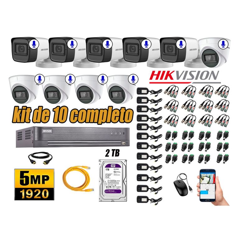 Kit 10 Cámaras de Seguridad Audio Incorporado 5MP Disco 2TB Completo CCTV