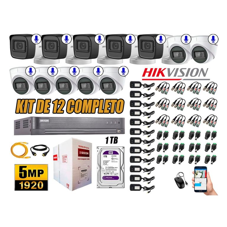 Kit 12 Cámaras de Seguridad Audio Incorporado 5MP Disco 1TB Completo CCTV