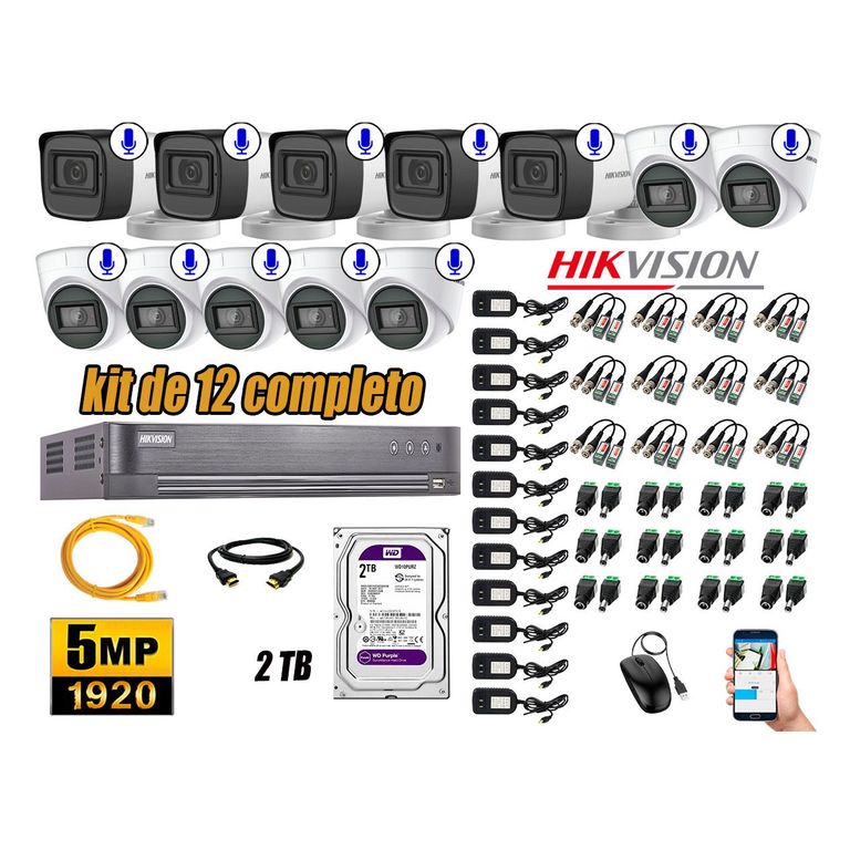 Kit 12 Cámaras de Seguridad Audio Incorporado 5MP Disco 2TB Completo CCTV