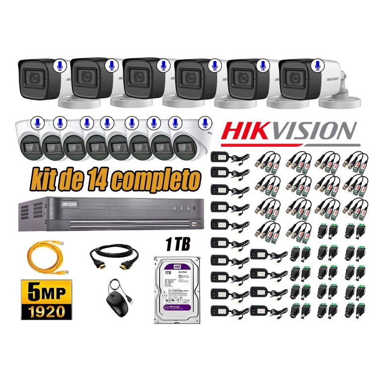 Kit 14 Cámaras de Seguridad Audio Incorporado 5MP Disco 1TB Completo CCTV P2P