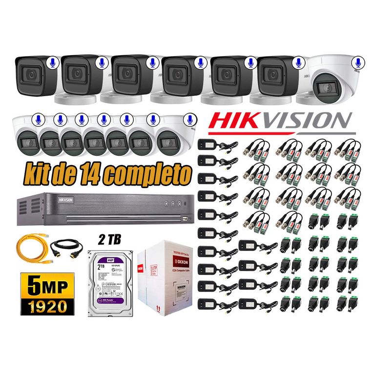 Kit 14 Cámaras de Seguridad Audio Incorporado 5MP Disco 2TB Completo CCTV P2P