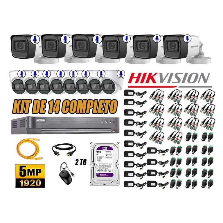 Kit 14 Cámaras de Seguridad Audio Incorporado 5MP Disco 2TB Completo CCTV