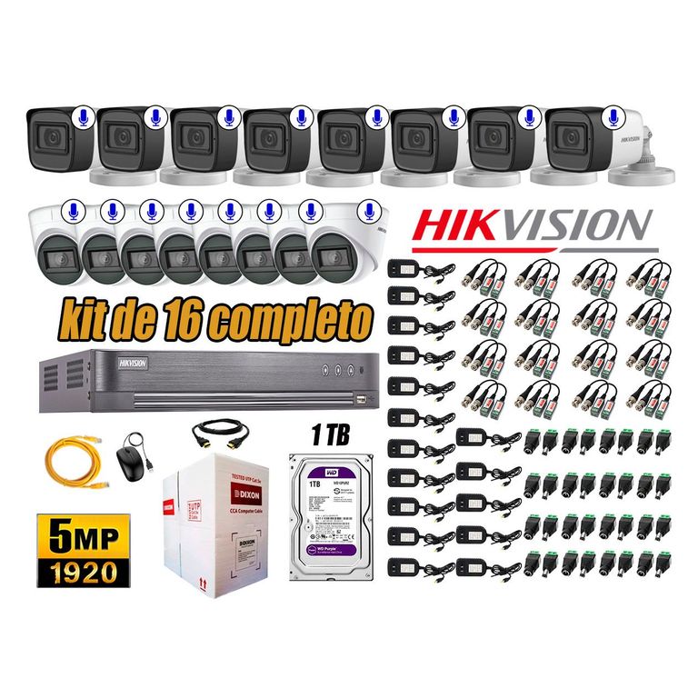 Kit 16 Cámaras de Seguridad Audio Incorporado 5MP Disco 1TB Completo CCTV