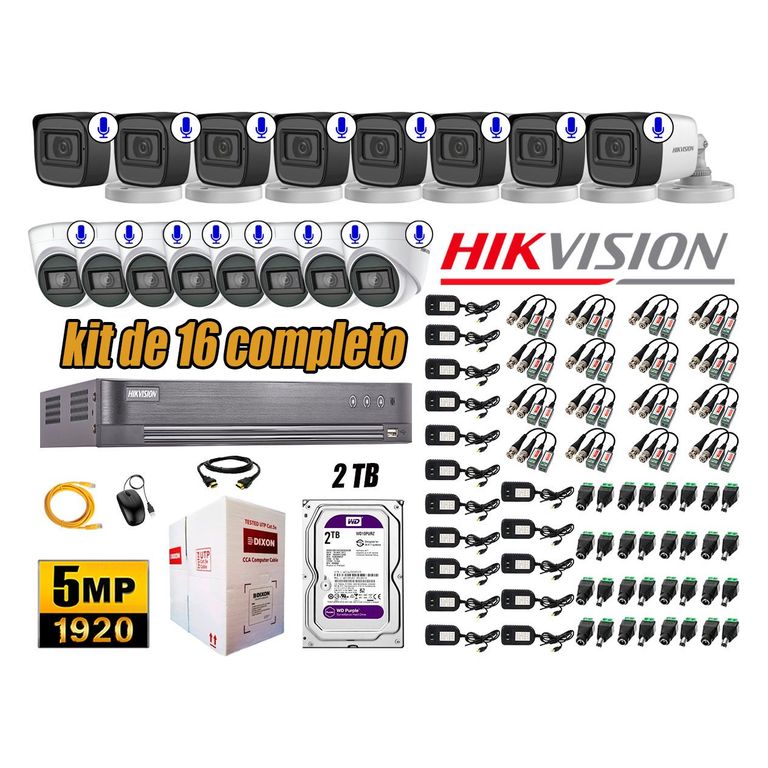 Kit 16 Cámaras de Seguridad Audio Incorporado 5MP Disco 2TB Completo CCTV P2P
