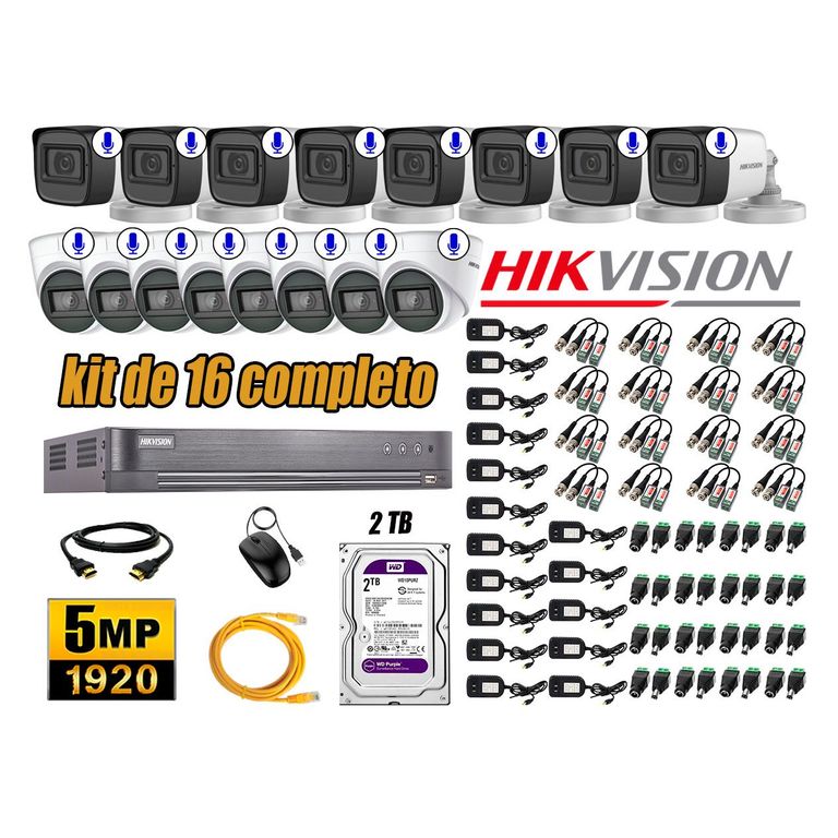 Kit 16 Cámaras de Seguridad Audio Incorporado 5MP Disco 2TB Completo CCTV