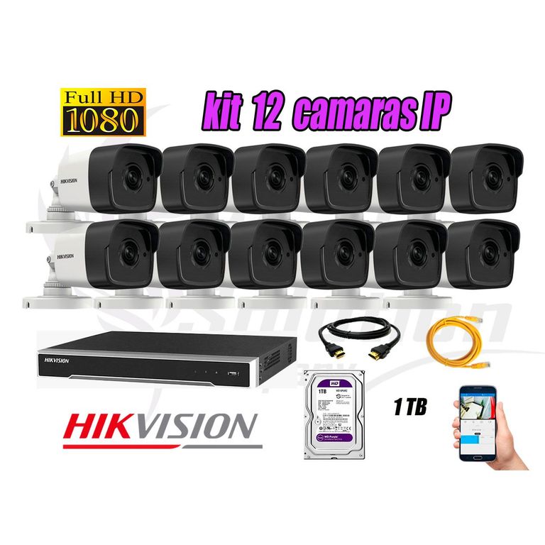 Cámara de Seguridad Ip Poe Full HD 1080P Exterior Kit 12 Disco 1TB Purpura P2P