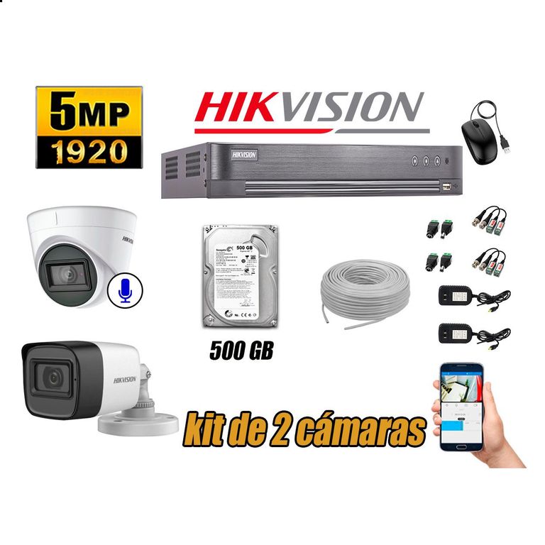 Cámaras de Seguridad Kit 2 5MP | 01 Cámara Audio Incorporado Disco 500GB