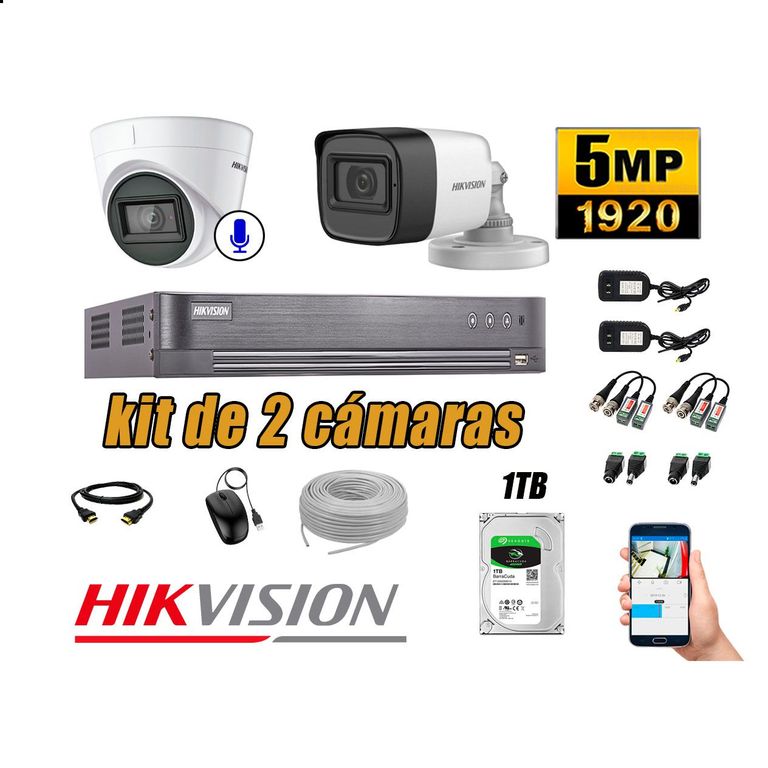 Cámaras de Seguridad Kit 2 5MP | 01 Cámara Audio Incorporado Disco 1TB