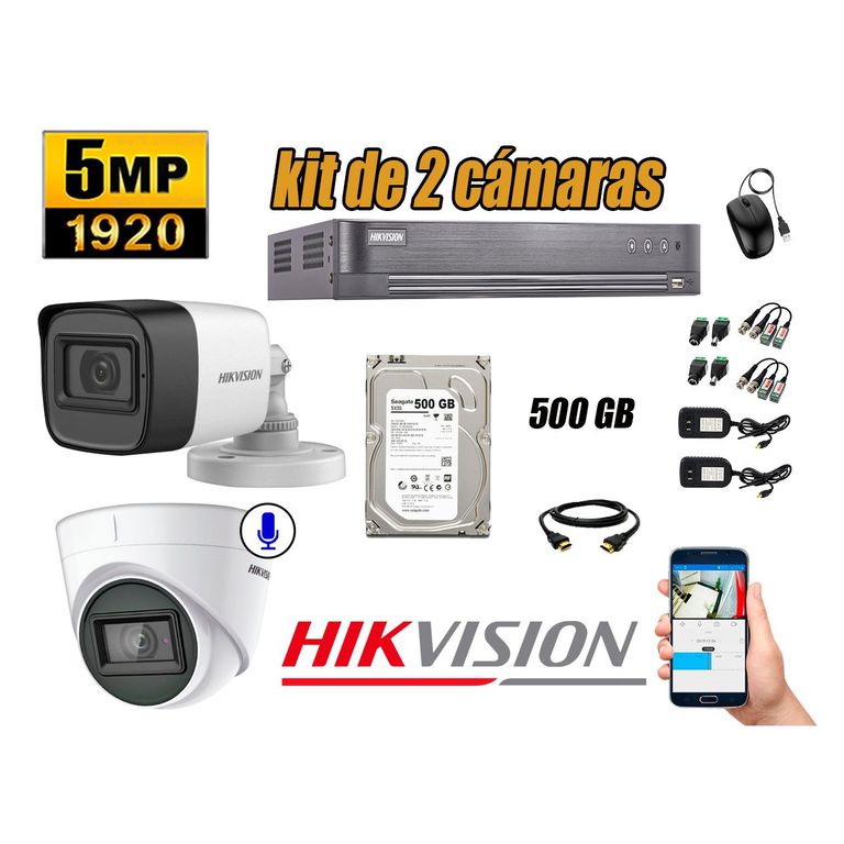 Cámaras de Seguridad Kit 2 5MP | 01 Cámara Audio Incorporado Disco 500GB P2P
