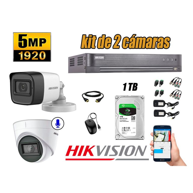Cámaras de Seguridad Kit 2 5MP | 01 Cámara Audio Incorporado Disco 1TB WD