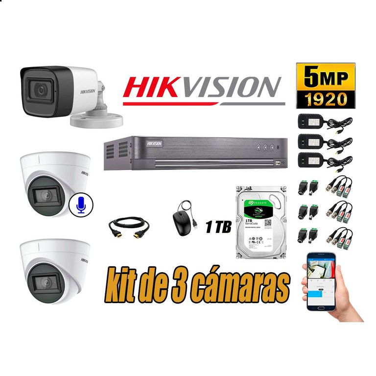 Cámaras de Seguridad Kit 3 5MP | 01 Cámara Audio Incorporado Disco 1TB WD