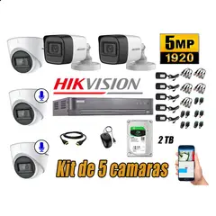 HIKVISION - Cámaras de Seguridad Kit 5 5MP | 02 Cámaras Audio Incorporado Disco 2TB WD